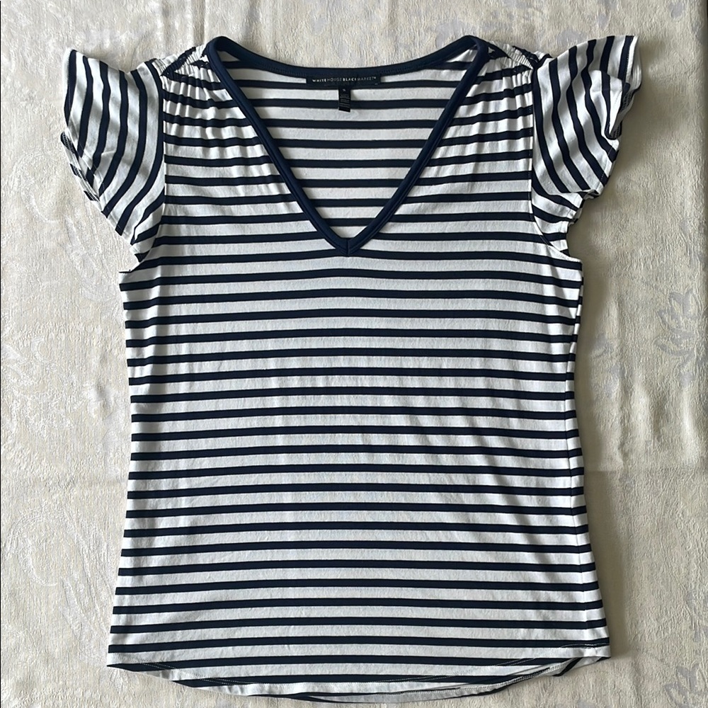 White House Black Market | V-Neck Ruffle Sleeve Top